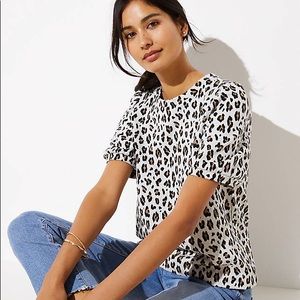 LOFT Petite Leopard Print Knit Puff Sleeve Top